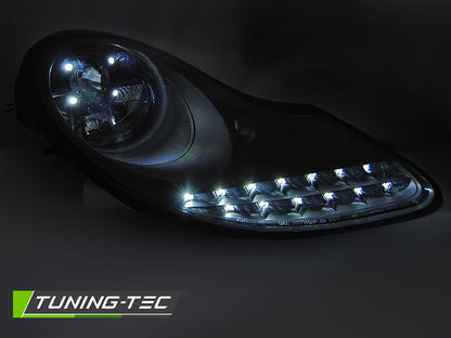 Tuning-Tec LED Tagfahrlicht Scheinwerfer für Porsche Boxster 986 / 911 996 96-04 schwarz matt
