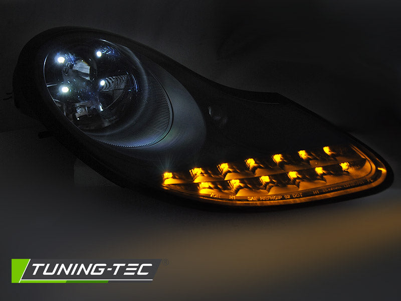 Tuning-Tec LED Tagfahrlicht Scheinwerfer für Porsche Boxster 986 / 911 996 96-04 schwarz matt