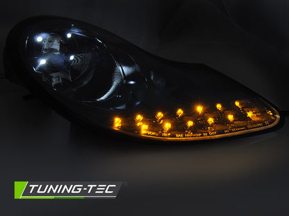 Tuning-Tec LED Tagfahrlicht Scheinwerfer für Porsche Boxster 986 / 911 996 96-04 Hochglanzschwarz