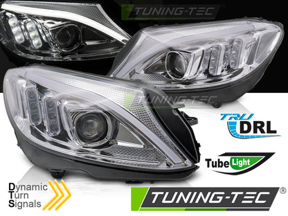 Tuning-Tec LED Tagfahrlicht Scheinwerfer für Mercedes Benz C-Klasse W205 14-18 chrom mit dyn. Blinker
