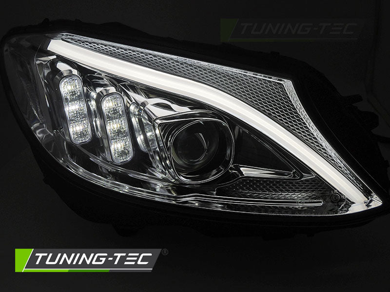 Tuning-Tec LED Tagfahrlicht Scheinwerfer für Mercedes Benz C-Klasse W205 14-18 chrom mit dyn. Blinker