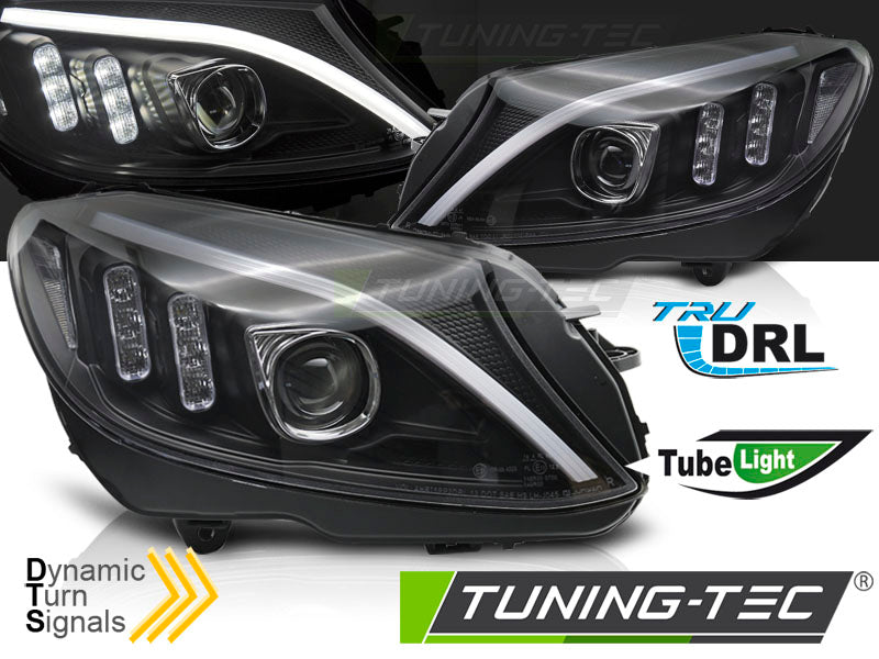 Tuning-Tec LED Tagfahrlicht Scheinwerfer für Mercedes Benz C-Klasse W205 14-18 schwarz mit dyn. Blinker
