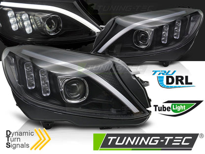 Tuning-Tec LED Tagfahrlicht Scheinwerfer für Mercedes Benz C-Klasse W205 14-18 schwarz mit dyn. Blinker