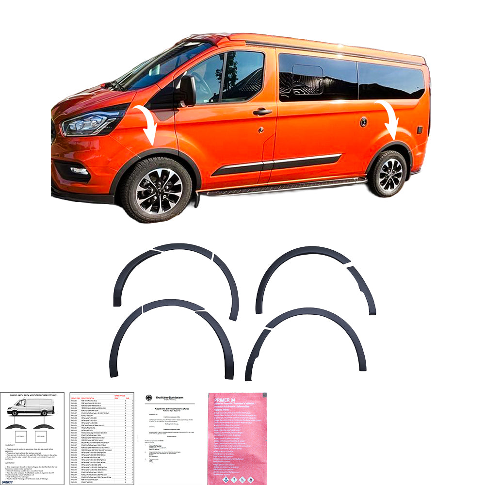 Radlaufverkleidungen passend für Ford Transit Custom MK1 Facelift 2018-2023 mit ABE TÜV Matt Schwarz