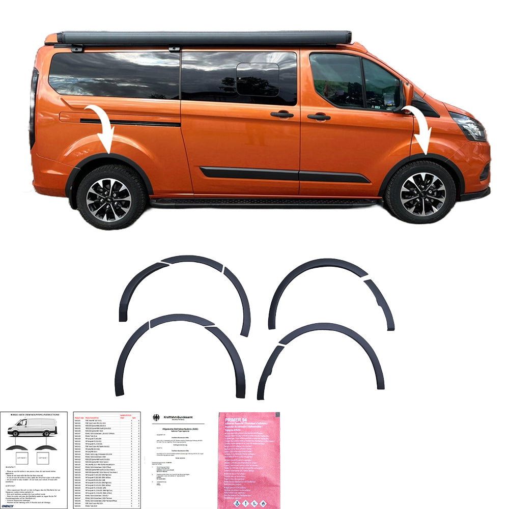 Radlaufverkleidungen passend für Ford Transit Custom MK1 Facelift 2018-2023 mit ABE TÜV Matt Schwarz