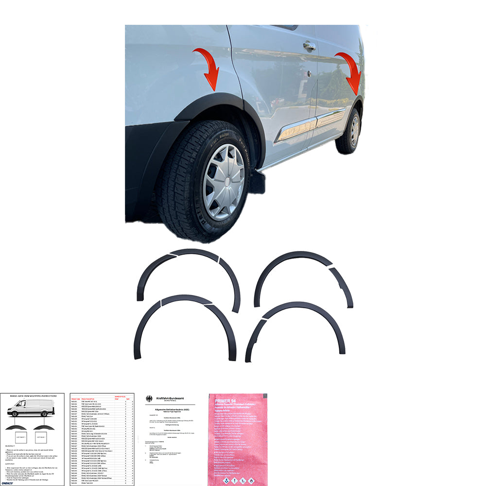 Radhausverkleidungen passend für FORD Transit Custom MK1 2012-2018 mit ABE TÜV Matt Schwarz