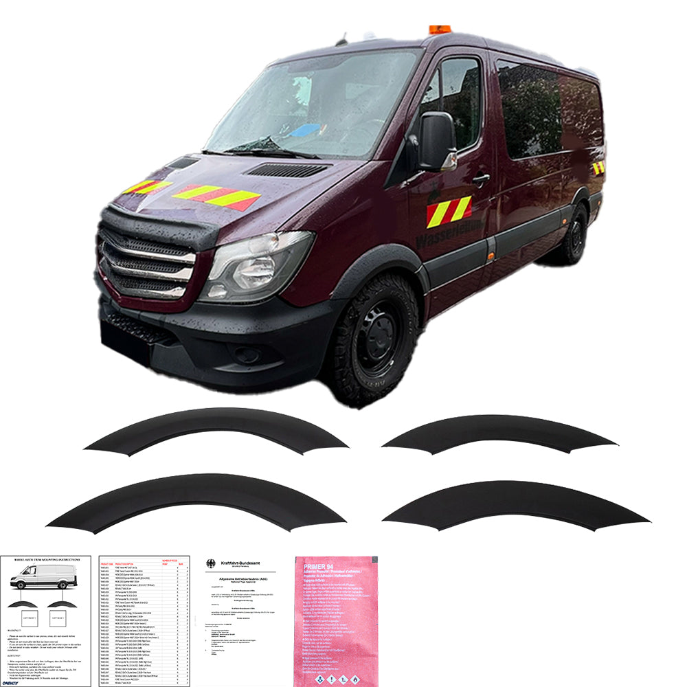Radhausverkleidungen passend für MERCEDES Sprinter W906 Facelift 2014-2018 mit ABE TÜV Matt Schwarz