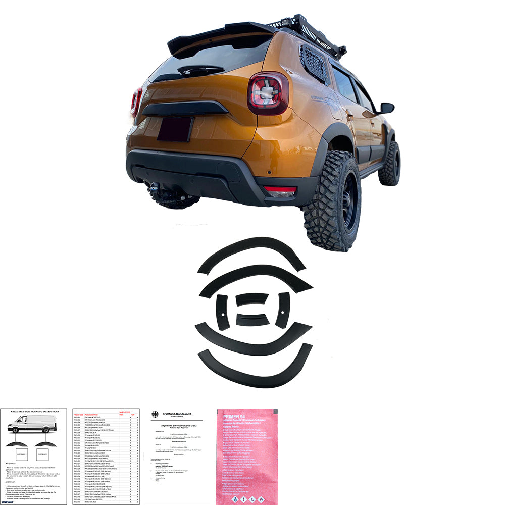 Radlaufverkleidungen passend für DACIA Duster Serie 2 2018+ Parkassist mit ABE TÜV Matt Schwarz
