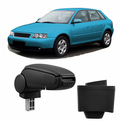 Schwarzer PU-Leder Armlehne mit Stauraum passend für Audi A3 (8L) 1996-2003