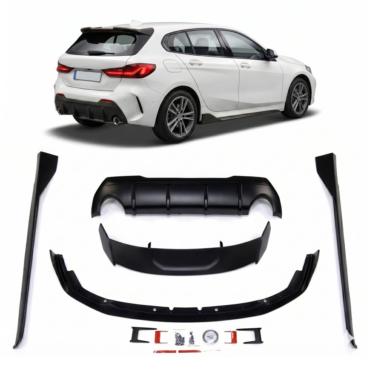 Karosserie-Kit Stoßstangen Set Matt Schwarz passend für BMW 1 (F40) Schrägheck 2019-2024