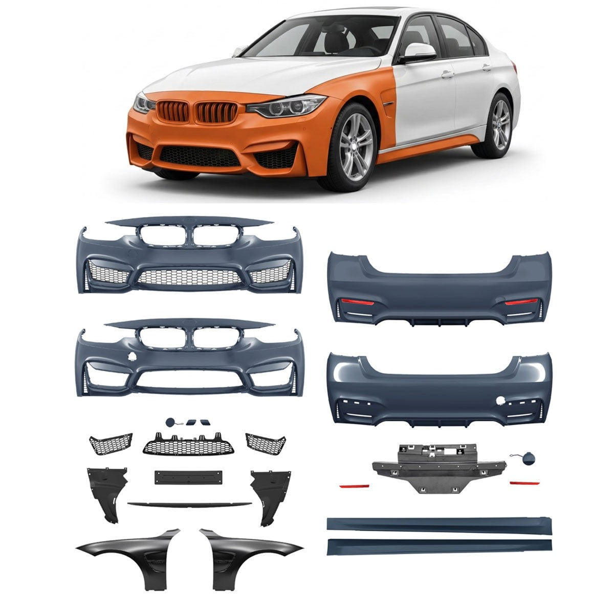 Bodykit Stoßstangen Set mit Kotflügeln passend für BMW 3er F30 Limousine 2012-2018