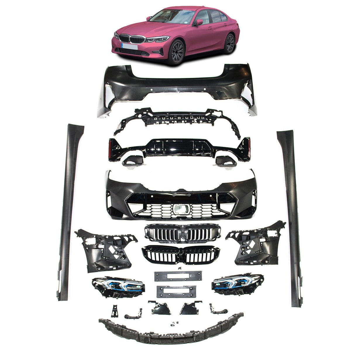 Sport Bodykit und Scheinwerfer-Set passend für BMW 3er G20 Limousine 2019-2022