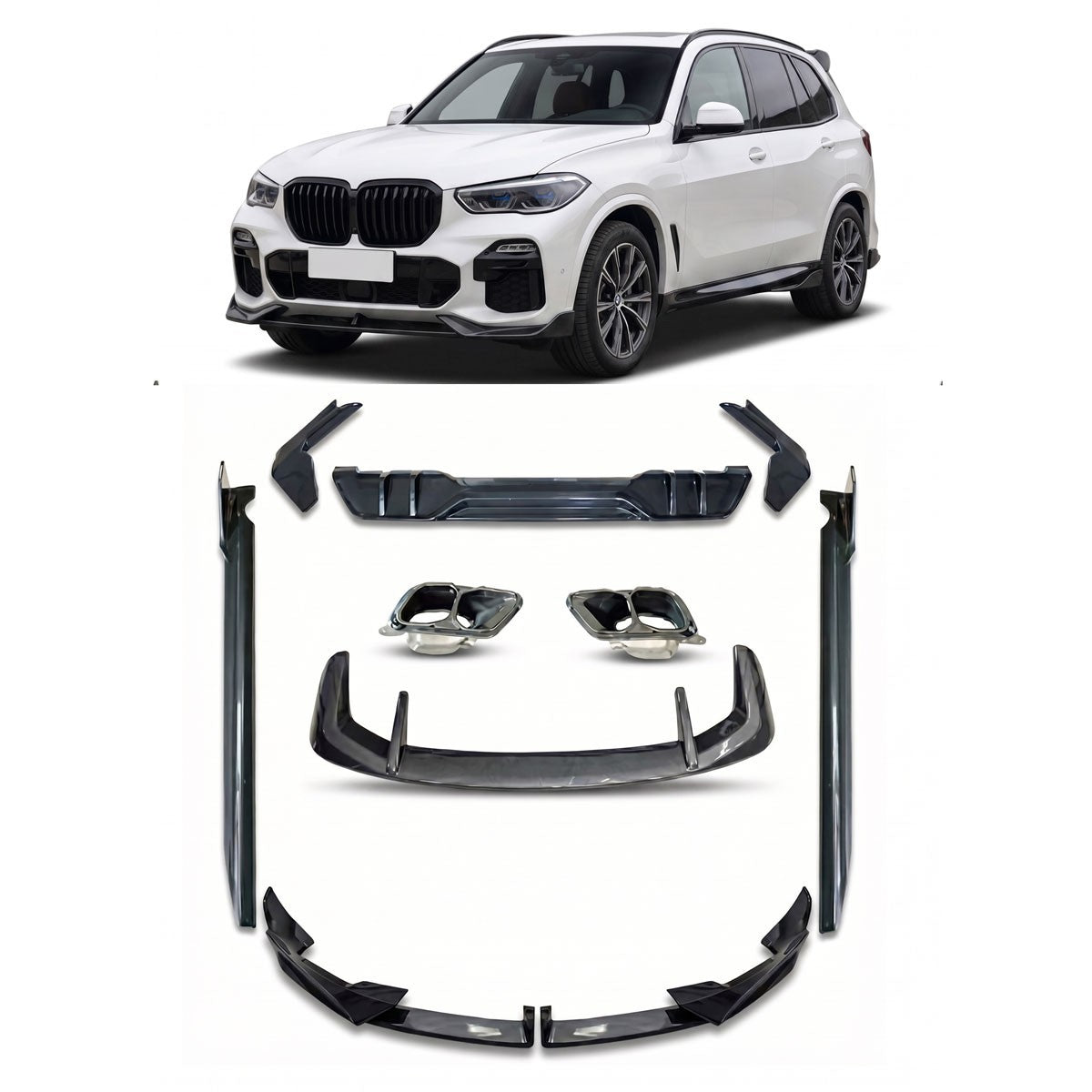 Carbon-Optik Aero Bodykit mit schwarzen Endrohren passend für BMW X5 G05 2023-