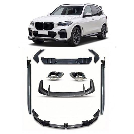 Carbon-Optik Aero Bodykit mit schwarzen Endrohren passend für BMW X5 G05 2023-