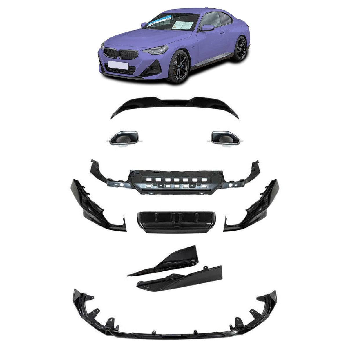Hochglanz Schwarz Aero Bodykit Set passend für BMW 2er (G42) Coupé 2022-2024