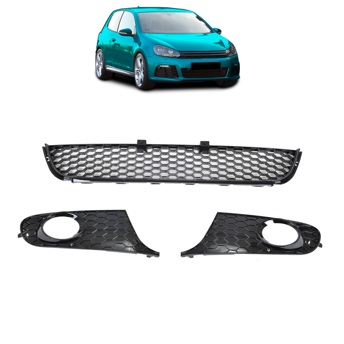 Frontstoßstange Gittereinsätze Hochglanz Schwarz passend für VW Golf 6 2008-2012