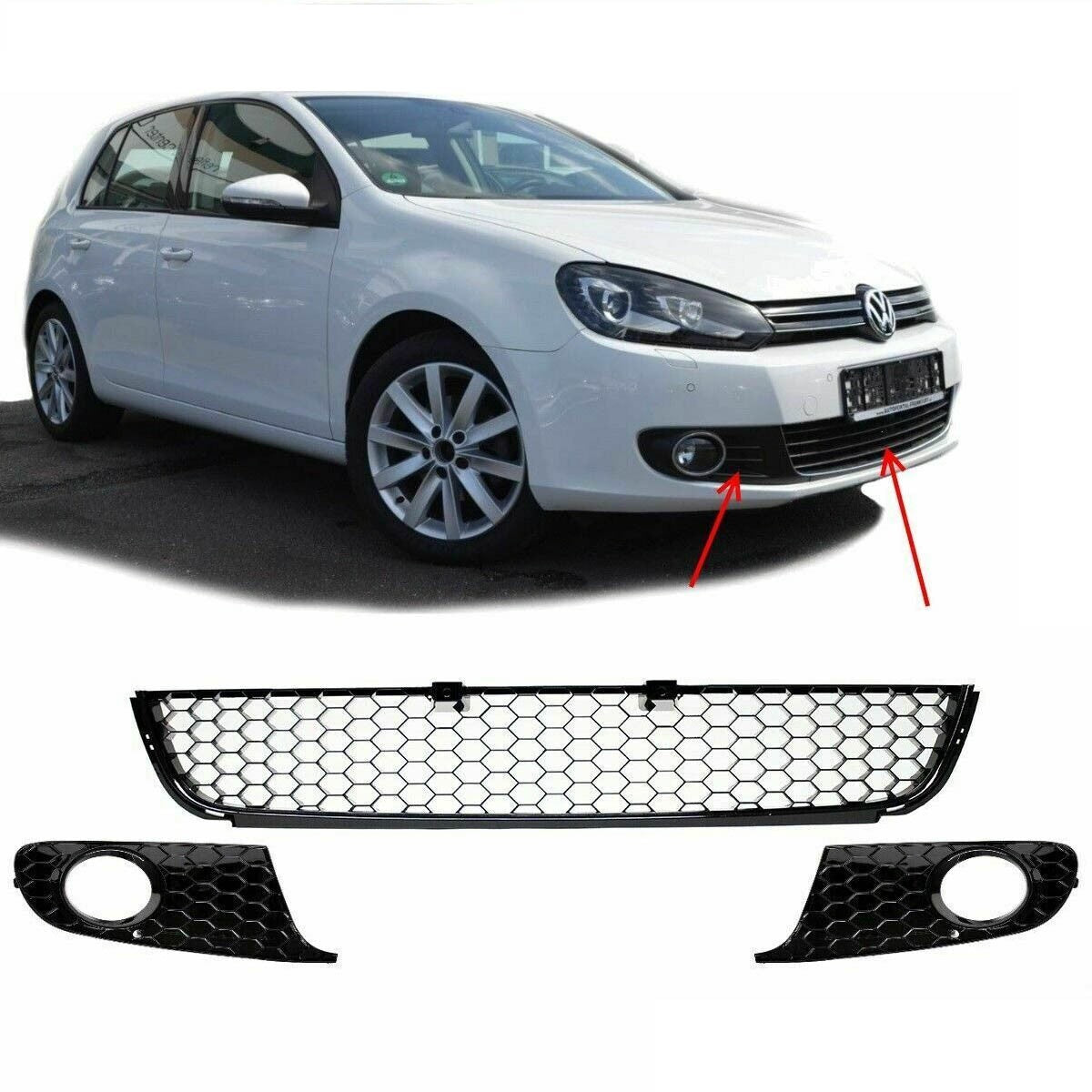 Frontstoßstange Gittereinsätze Hochglanz Schwarz passend für VW Golf 6 2008-2012