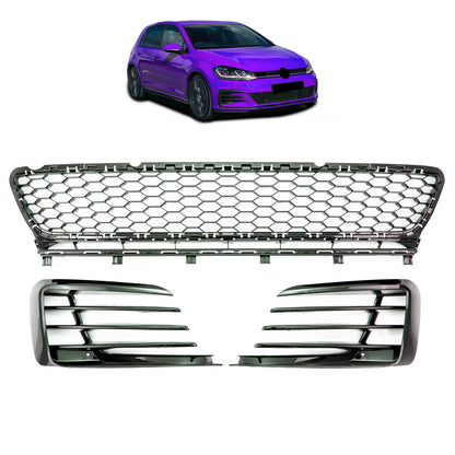 Stoßstangen Grill & Nebelscheinwerfer Gehäuse passend für Golf VII 2013-2017 Hochglanz Schwarz