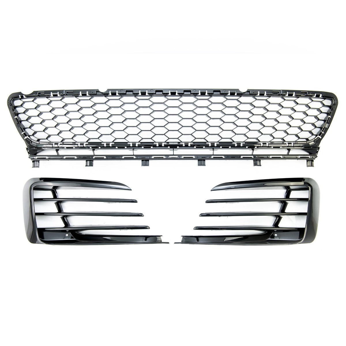 Stoßstangen Grill & Nebelscheinwerfer Gehäuse passend für Golf VII 2013-2017 Hochglanz Schwarz