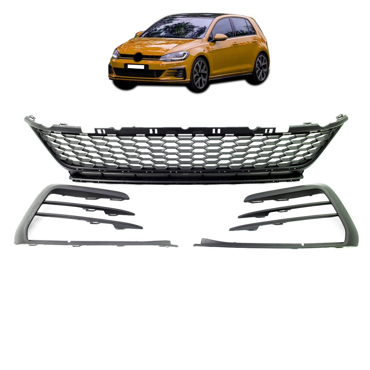 Stoßstangen Grill & Nebelscheinwerfer Gehäuse Hochglanz Schwarz passend für VW Golf 7.5 2017-2021