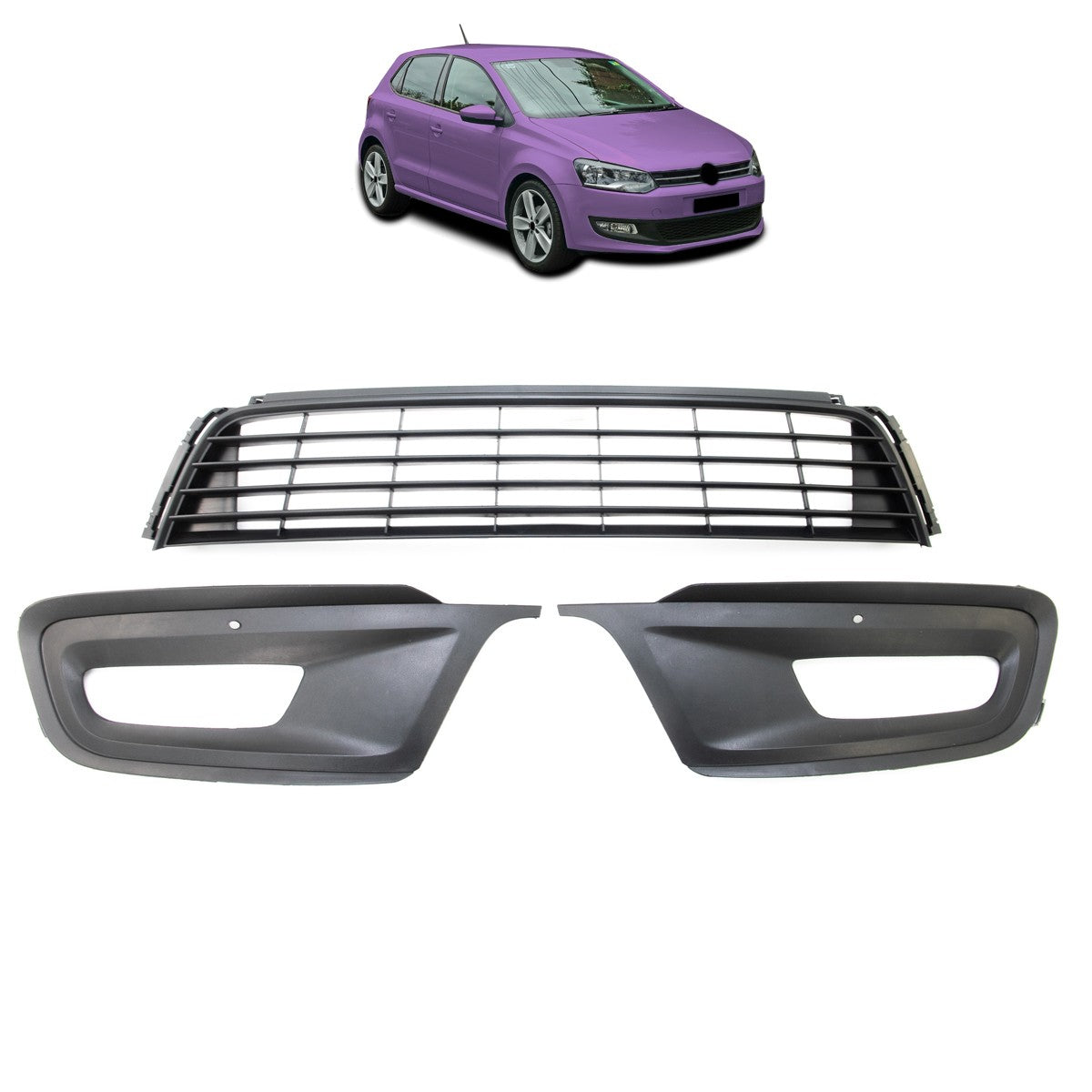 Schwarzes 3-teilige Frontstoßstangen-Grillset passend für VW Polo (6R) 2009-2014