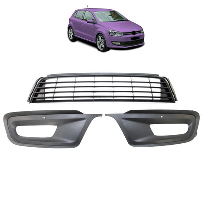 Schwarzes 3-teilige Frontstoßstangen-Grillset passend für VW Polo (6R) 2009-2014