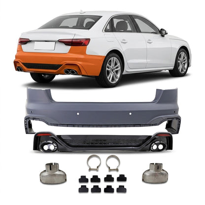 Heckstoßstange PDC Diffusor Auspuffendrohre passend für Audi A4 B9 8W Limousine 2020-2024
