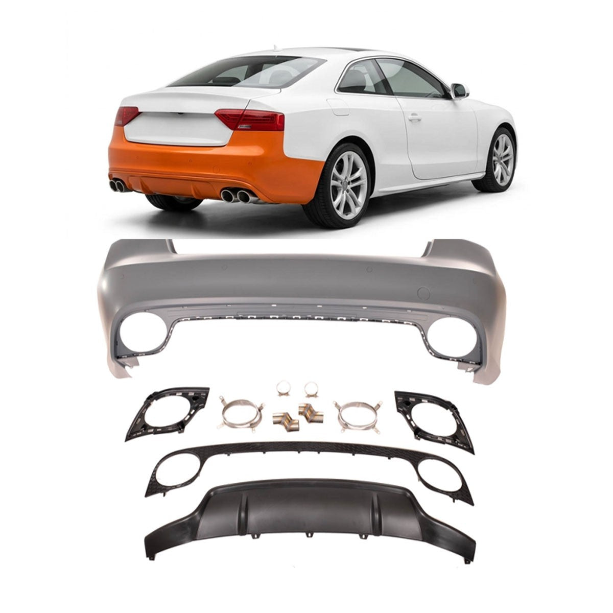 Heckstoßstange mit PDC & Diffusor passend für Audi A5 8T Coupé Cabrio 2007-2011