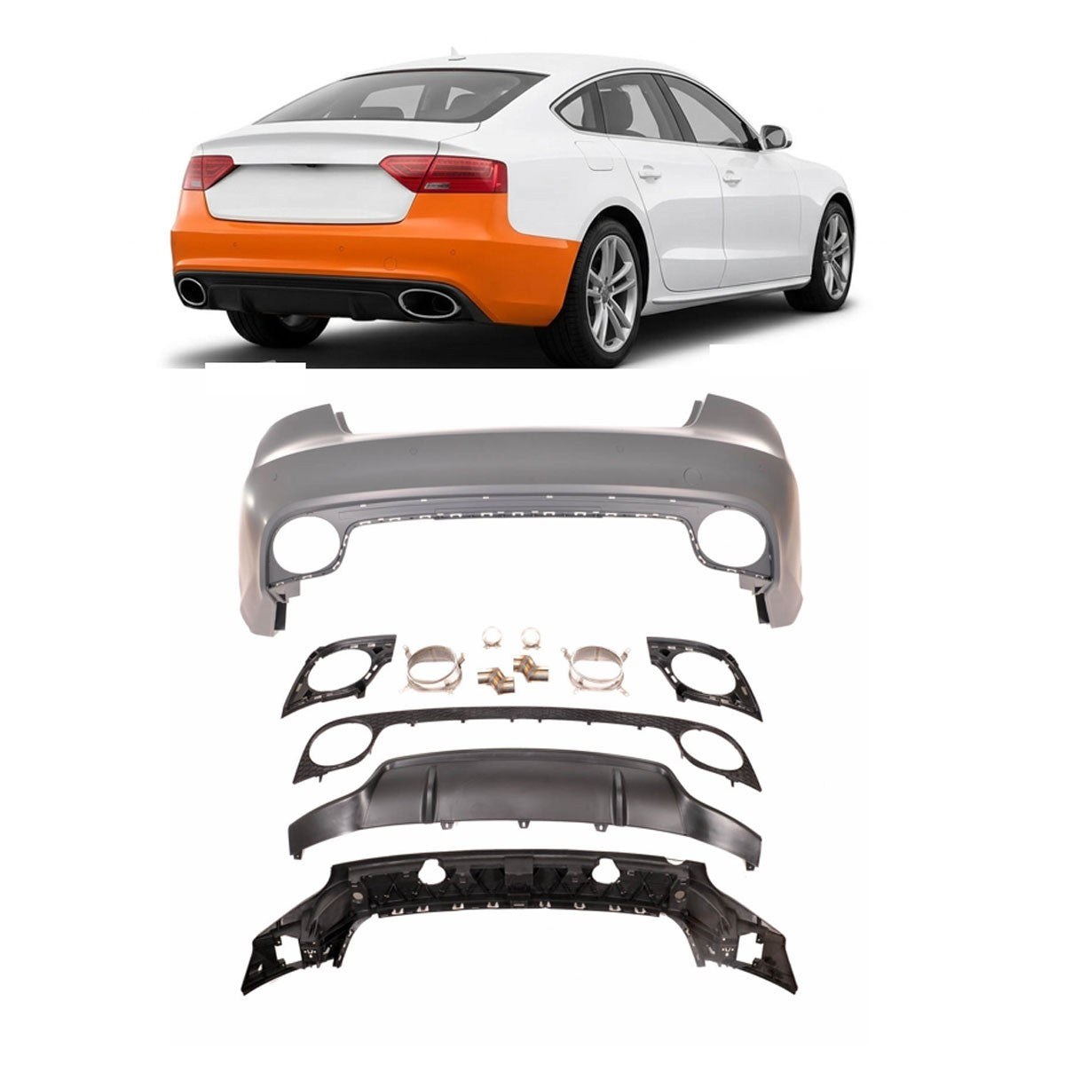 Heckstoßstange mit PDC und Diffusor passend für Audi A5 8T Sportback 2009-2017