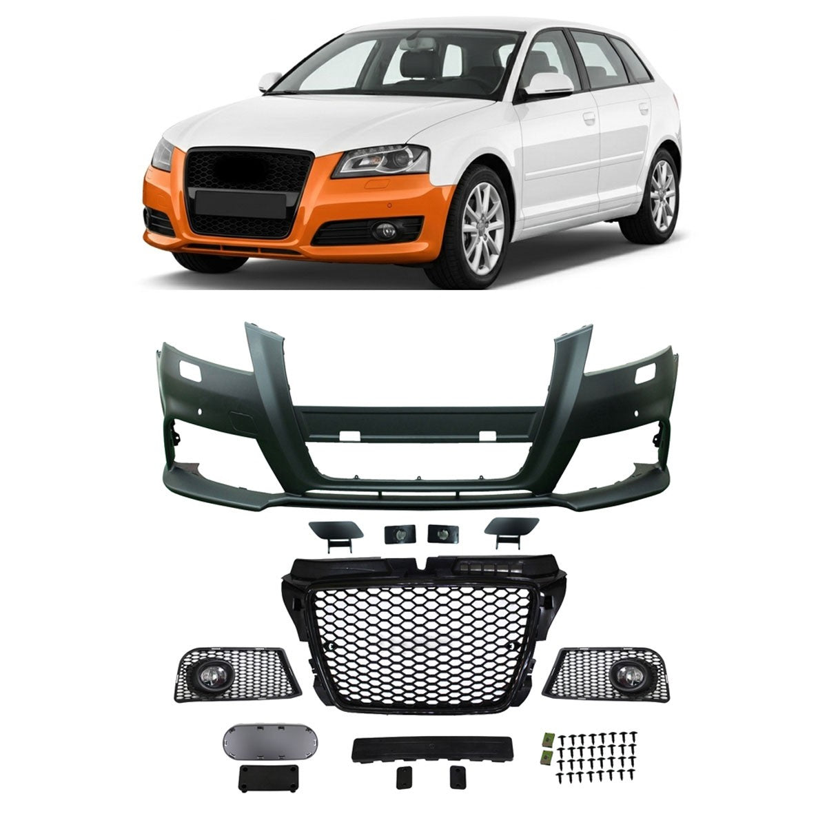 Frontstoßstange mit Kühlergrill & Nebelscheinwerfer passend für Audi A3 8P 2008-2012