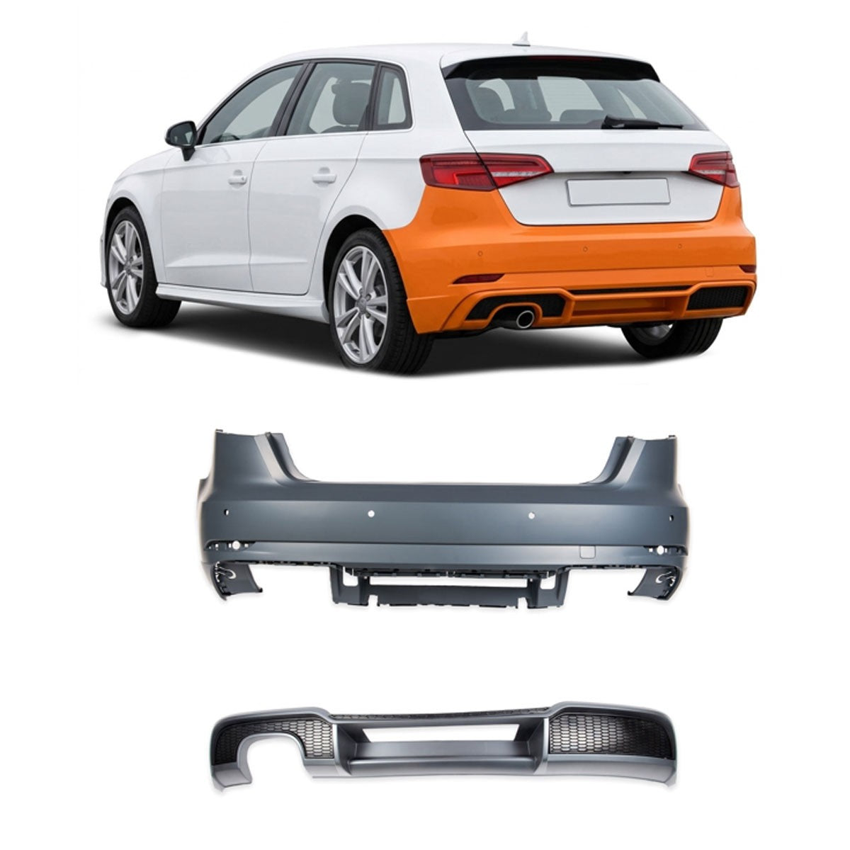 Heckstoßstange mit Diffusor passend für Audi A3 8V Sportback 2016-2019