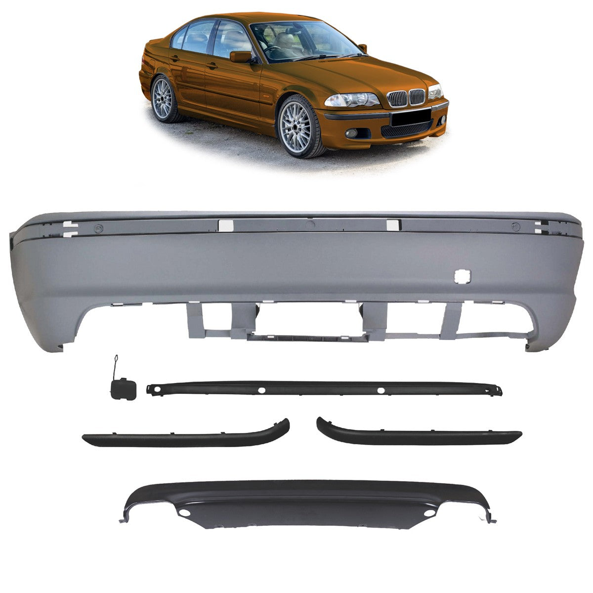 Sport Heckstoßstange mit PDC & Diffusor passend für BMW 3er (E46) Limousine 1998-2005