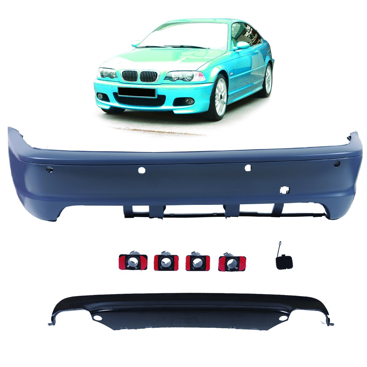 Sport Heckstoßstange mit PDC & Diffusor passend für BMW 3er E46 1999-2006