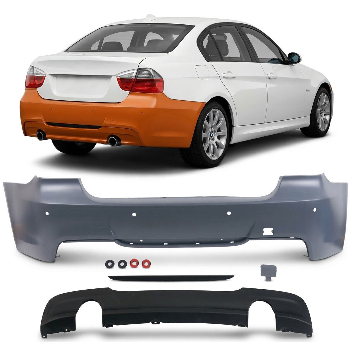 Heckstoßstange PDC Diffusor passend für BMW 3er E90 Limousine 2005-2011