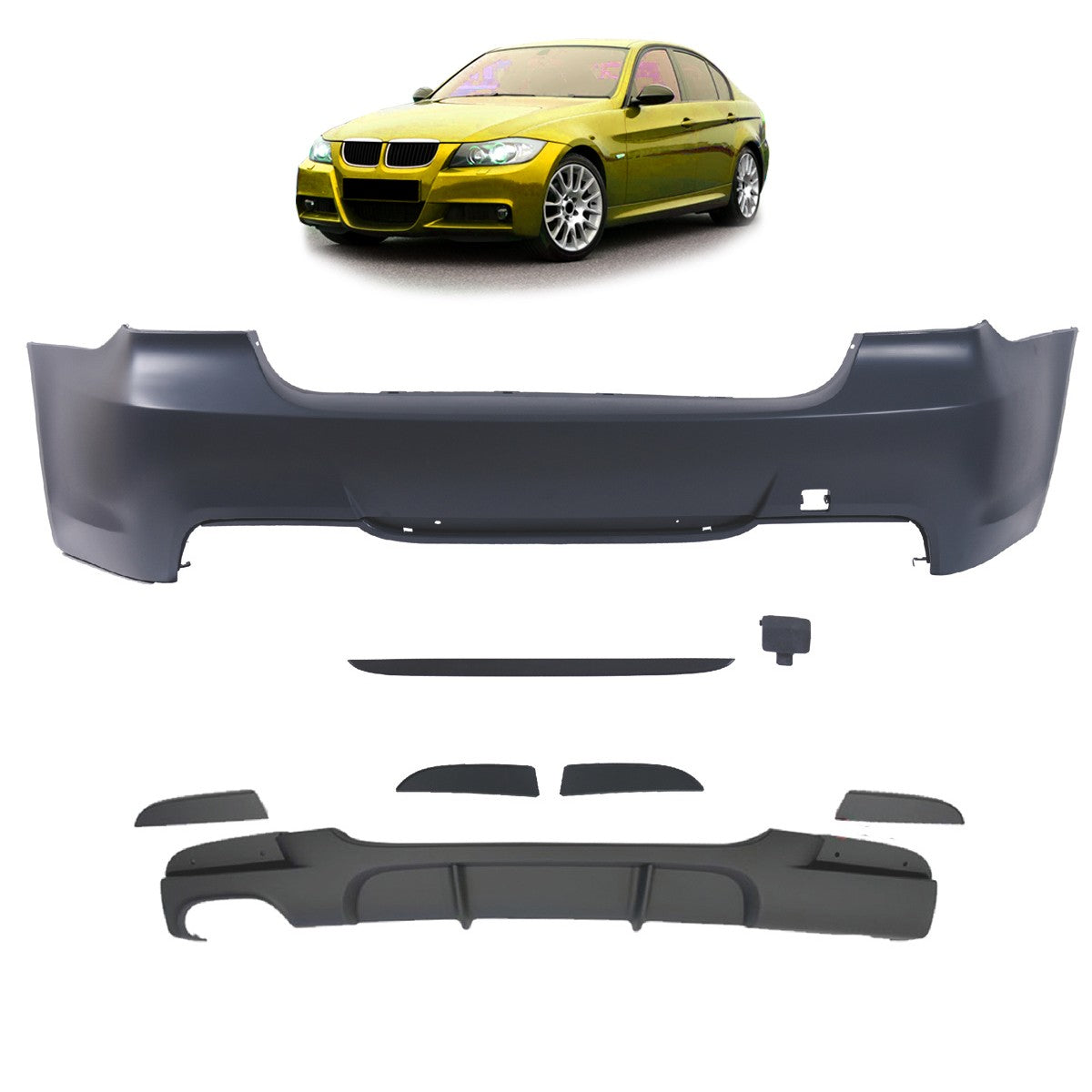 Sport-Heckstoßstange mit Diffusor passend für BMW 3er (E90) Limousine 2005-2011
