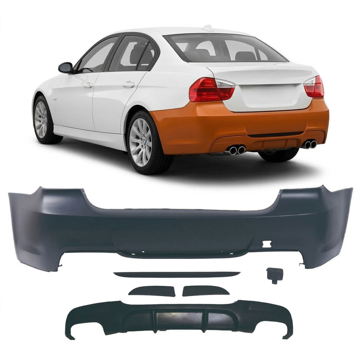 Sport Heckstoßstange mit Diffusor passend für BMW 3 (E90) Limousine 2005-2011