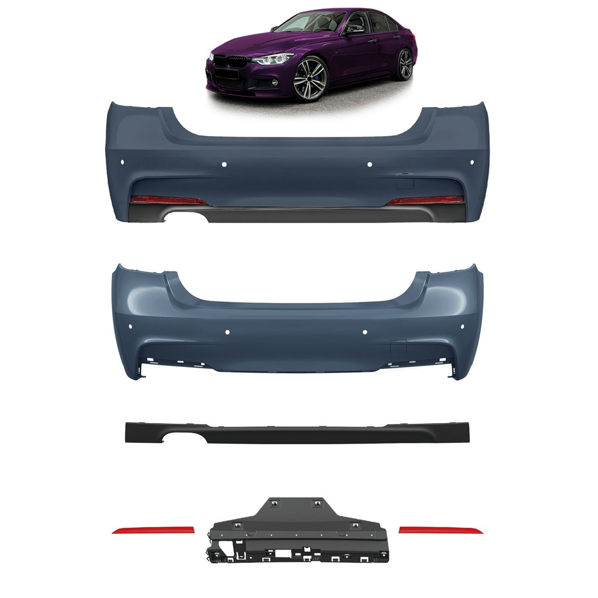 Heckstoßstange mit PDC Diffusor passend für BMW 3er F30 Limousine 12-18