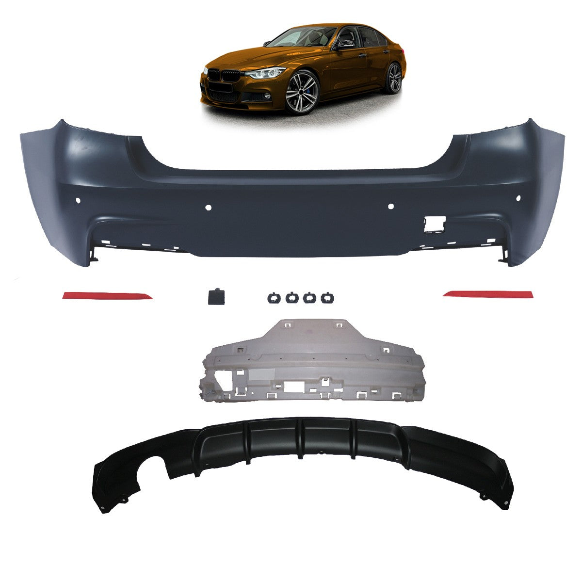 Heckstoßstange mit PDC Diffusor passend für BMW 3er F30 Limousine 2011-2018