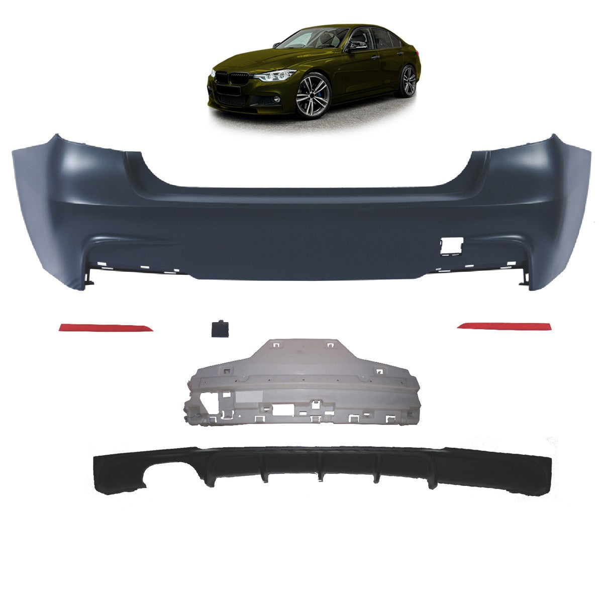 Heckstoßstange Sport mit Diffusor passend für BMW 3 (F30) Limousine 2011-2018