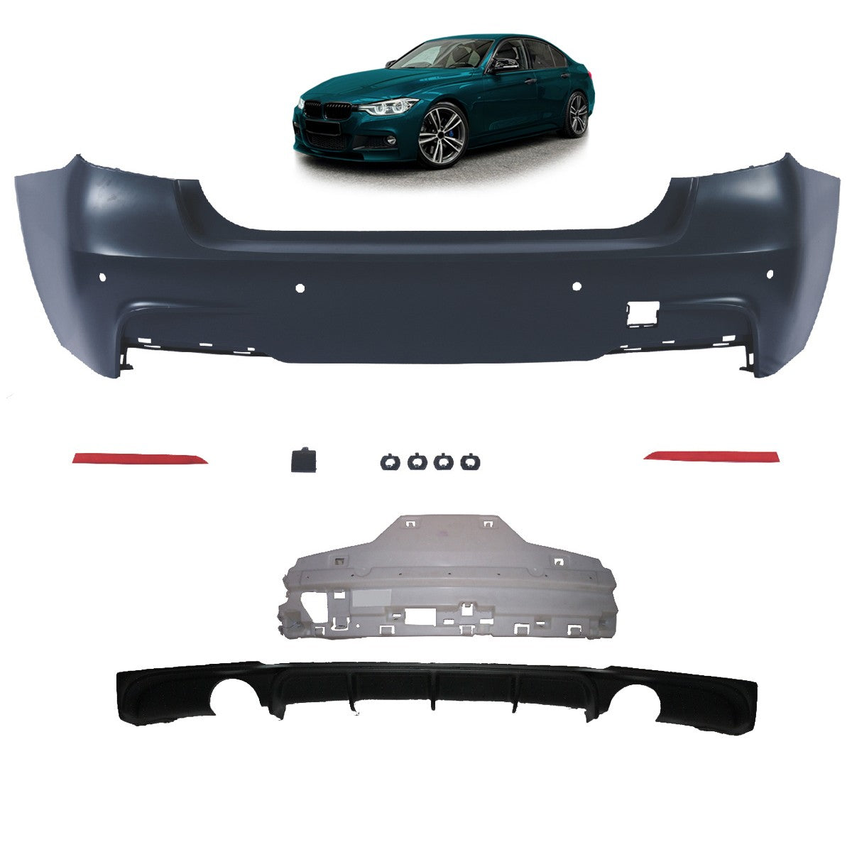 Heckstoßstange Sport mit Diffusor & PDC passend für BMW 3 (F30) Limousine 2011-2018