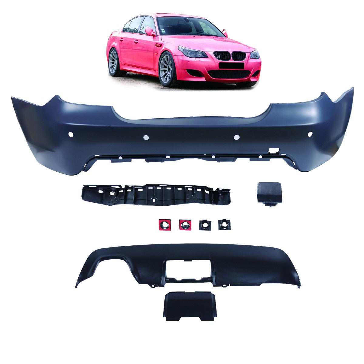 Sport-Heckstoßstange mit PDC & Diffusor passend für BMW 5er (E60) Limousine 2007-2010