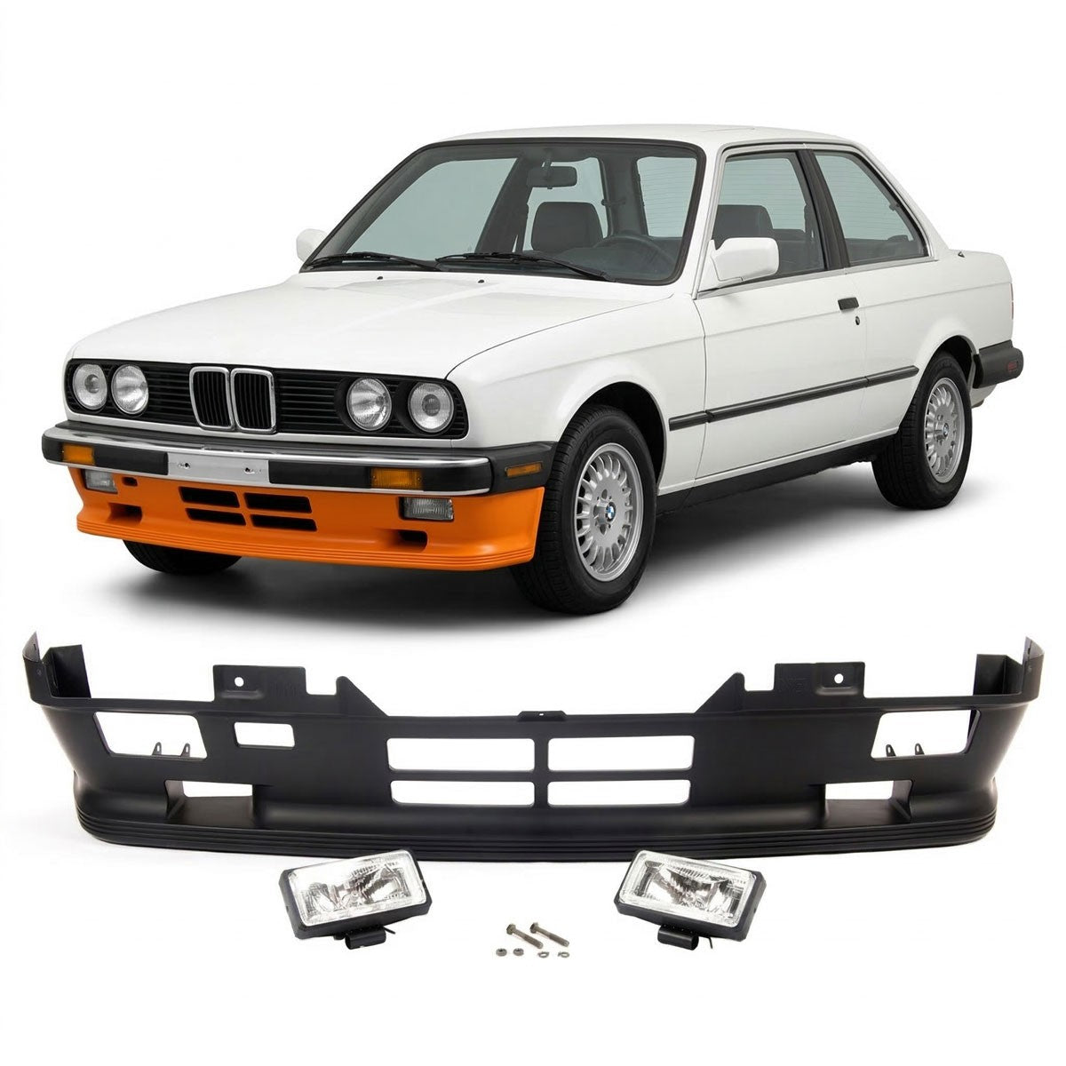 Frontstoßstange und Nebelscheinwerfer passend für BMW 3er E30 1982-1987