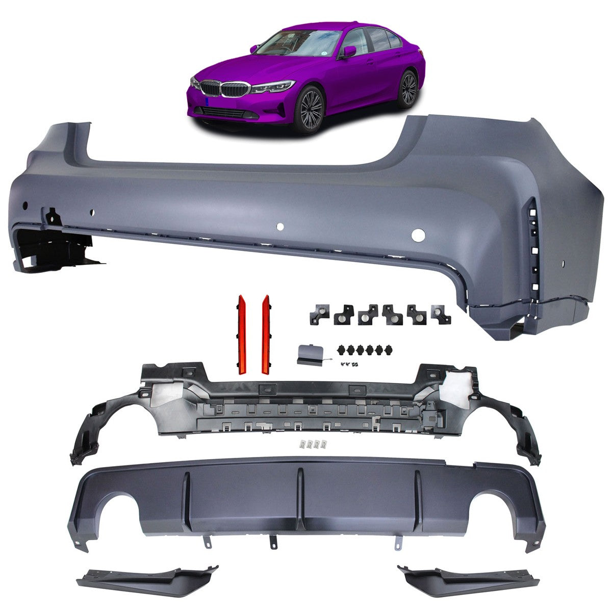 Heckstoßstange mit PDC Diffusor passend für BMW 3er G20 Limousine 2019-2022