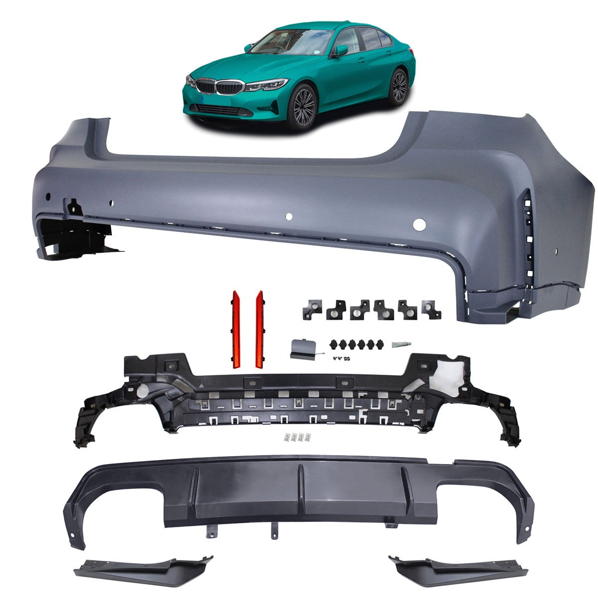 Heckstoßstange mit PDC Diffusor passend für BMW 3er G20 Limousine 2019-2022
