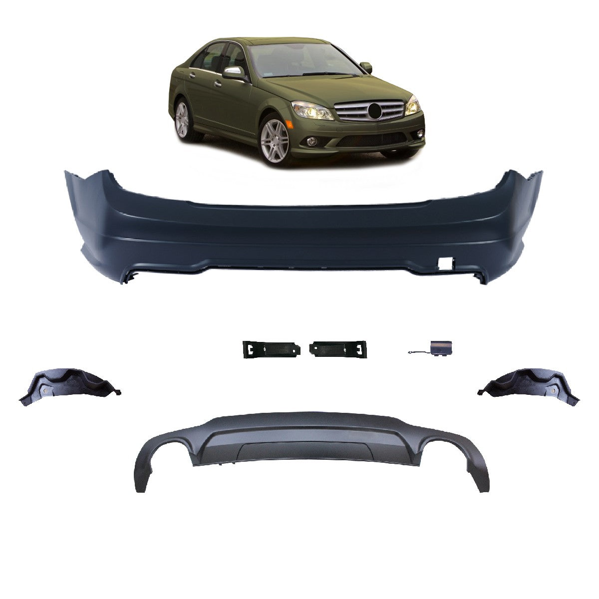 Heckstoßstange Sport mit Diffusor passend für Mercedes C-Klasse W204 2007-2015