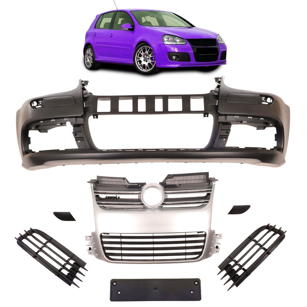 Frontstoßstange mit verchromtem Grill & SRA passend für VW Golf 5 2003-2009