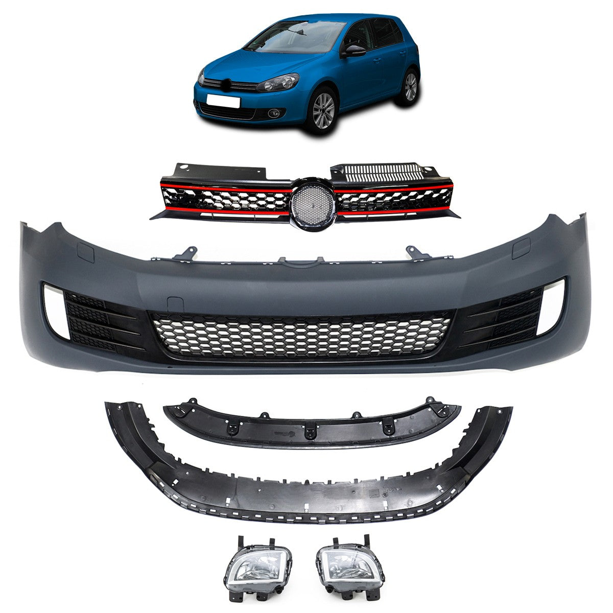 Frontstoßstange mit Grill und Nebelscheinwerfern passend für VW Golf 6 2008-2012