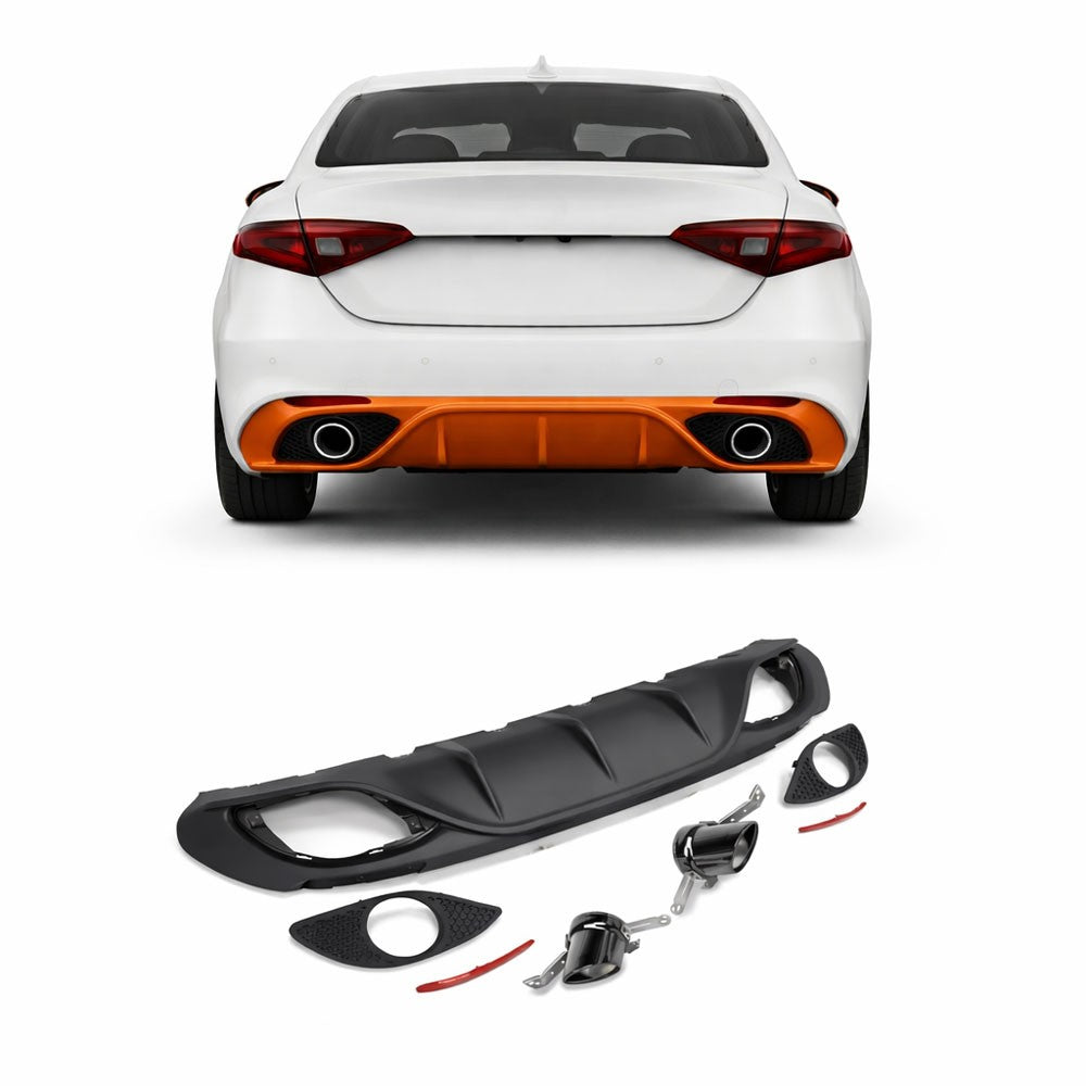 Heckstoßstange Diffusor Matt Schwarz & Schwarze Rohre passend für Alfa Romeo Giulia 2016-2020