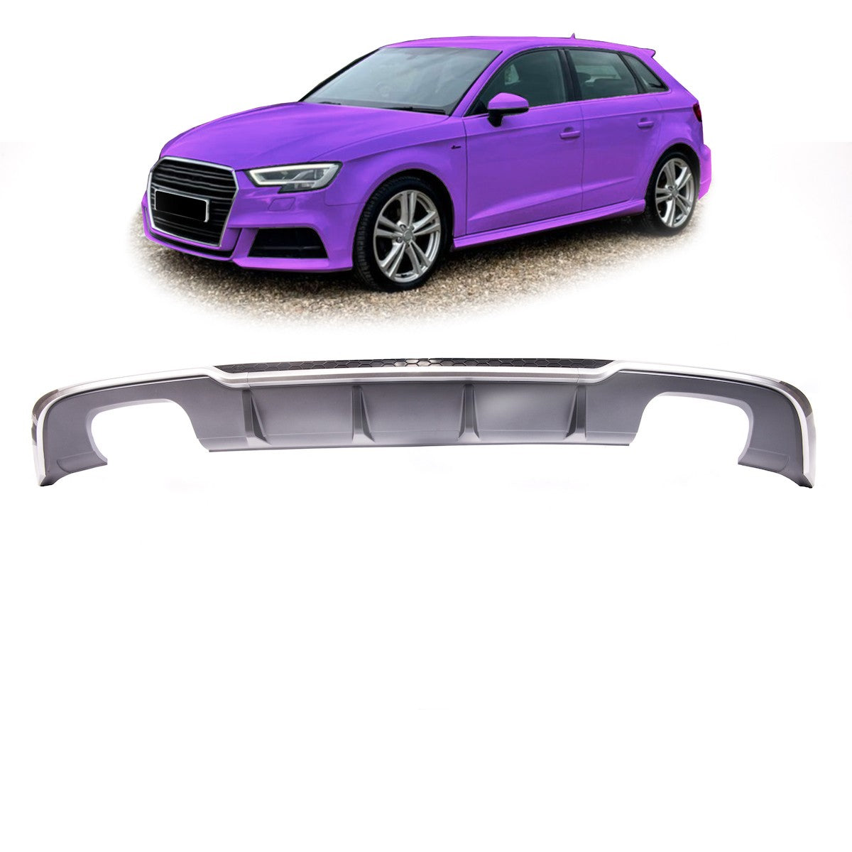 Heckstoßstange Diffusor Silbergrau passend für Audi A3 8V Sportback 2017-2021