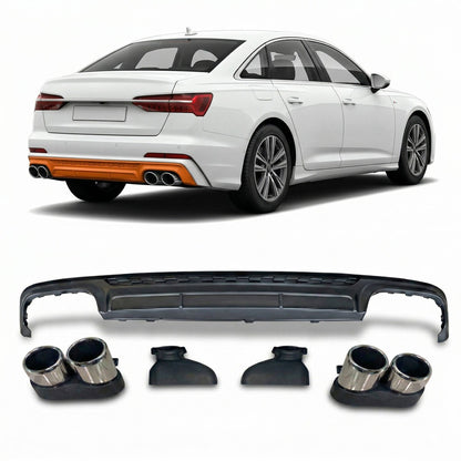Heckdiffusor Grau + Chrom Auspuffendrohre passend für Audi A6 C8 2018-2024